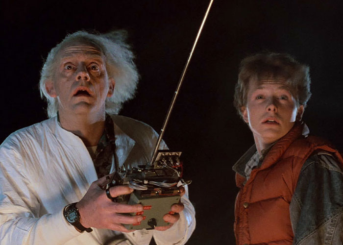 Christopher Lloyd as Doc Brown and Michael J. Fox as Marty McFly in Back to the Future Christopher Lloyd as Doc Brown and Michael J. Fox as Marty McFly in Back to the Future