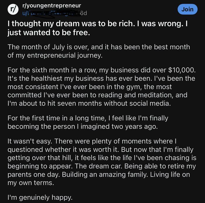 Entrepreneur reflects on freedom and success during financial dystopia journey