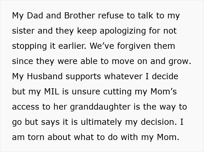Social media screenshot describing family dynamics after her sister helps an ex cross every boundary.