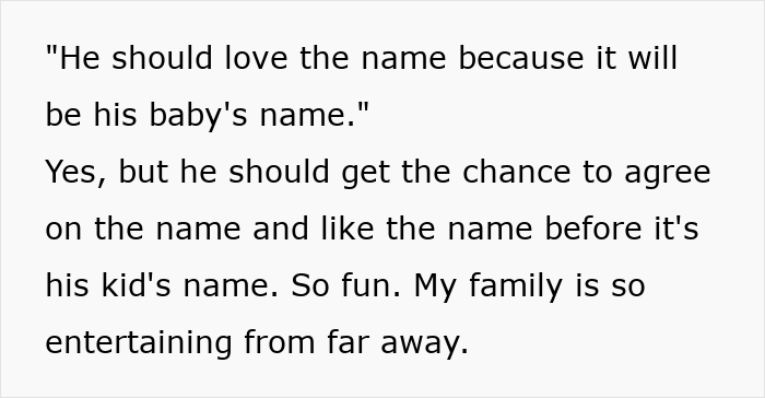 A text post discussing the husband agreeing on a baby name before giving birth. A text post discussing the husband agreeing on a baby name before giving birth.