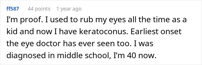 User sharing keratoconus diagnosis linked to eye rubbing by eye doctors User sharing keratoconus diagnosis linked to eye rubbing by eye doctors