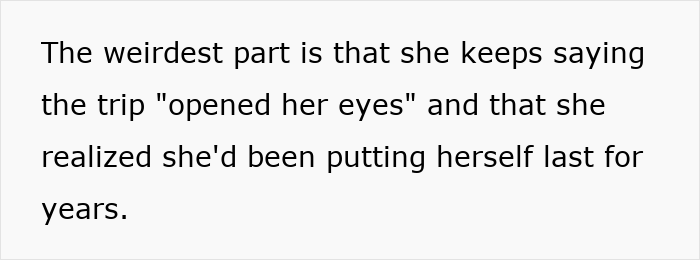 Text post about a wife whose girls’ trip takes an unexpected turn in her personal perspective.