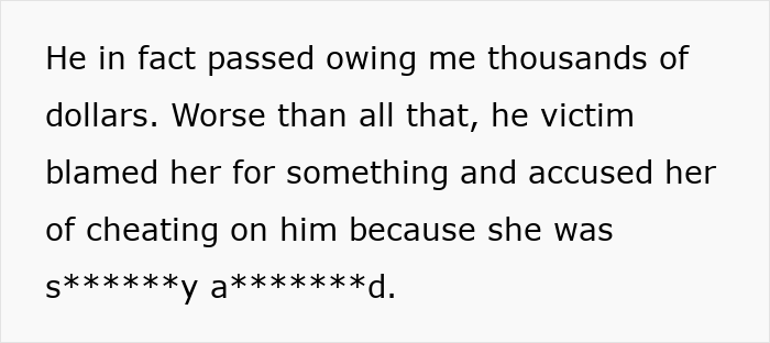 Text detailing ex lies uncovered before funeral about unpaid debts and victim blaming Text detailing ex lies uncovered before funeral about unpaid debts and victim blaming