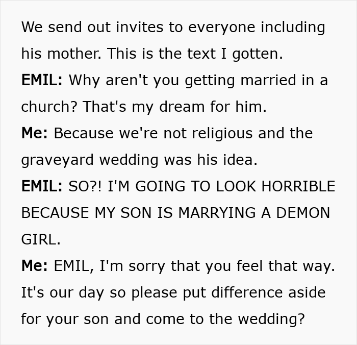 MIL Comes To Gothic Halloween Wedding Dressed In White, Makes A Scene When They Ask If Anyone Objects MIL Comes To Gothic Halloween Wedding Dressed In White, Makes A Scene When They Ask If Anyone Objects