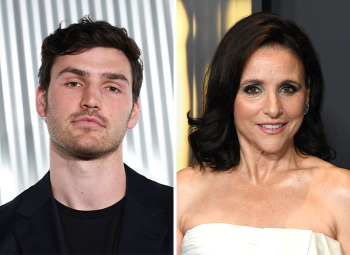 Split image of Charlie Hall alongside his mother Julia Louis-Dreyfus, depicting nepo babies in Hollywood.