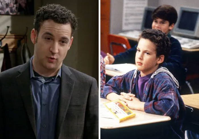 Cory Matthews from Boy Meets World in adult and childhood scenes, representing male TV characters portrayed as good guys.