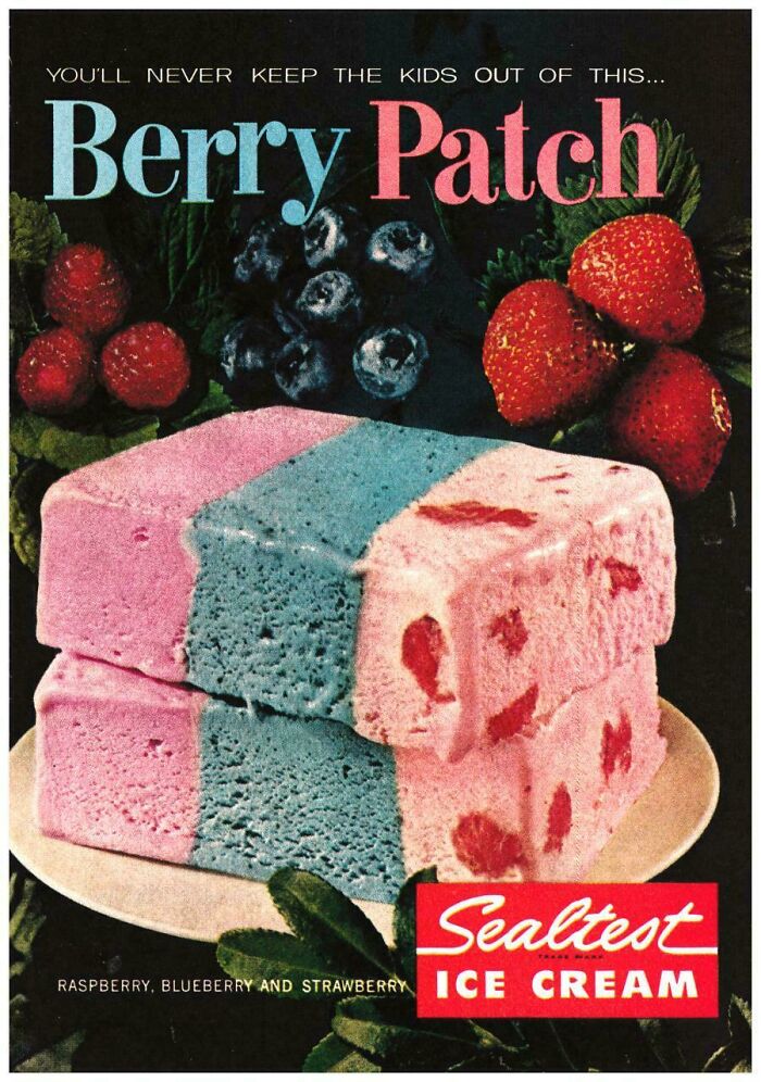 A vintage Sealtest Berry Patch ice cream print advertisement depicting retro food vintage products.