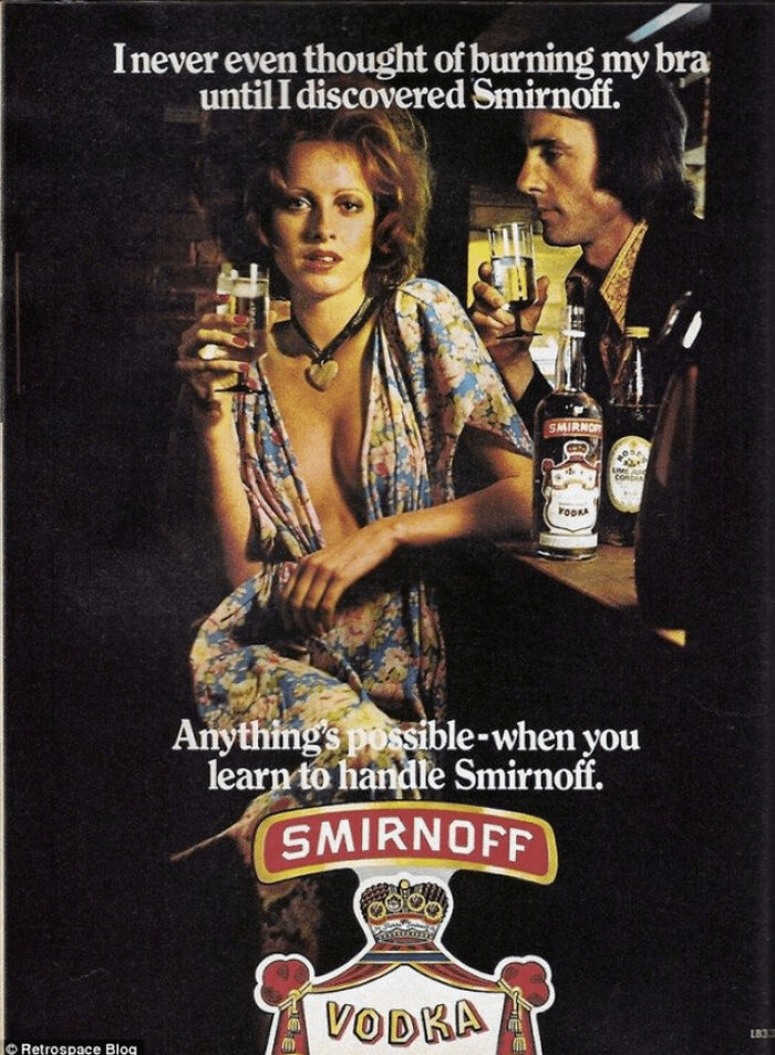 A vintage Smirnoff vodka advertisement showcasing historical liquor marketing as vintage products.