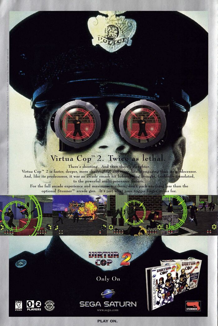 Vintage products print ad for Virtua Cop 2 on Sega Saturn