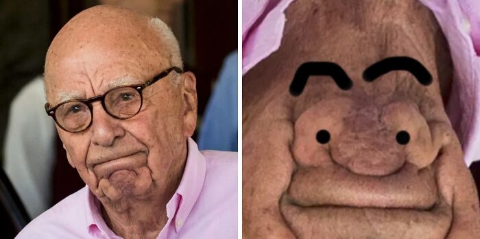 An edited photo highlighting a funny face on an older man's chin, illustrating cute things wives do