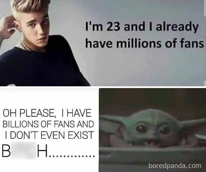 Cringe memes comparing Justin Bieber with Baby Yoda from Star Wars