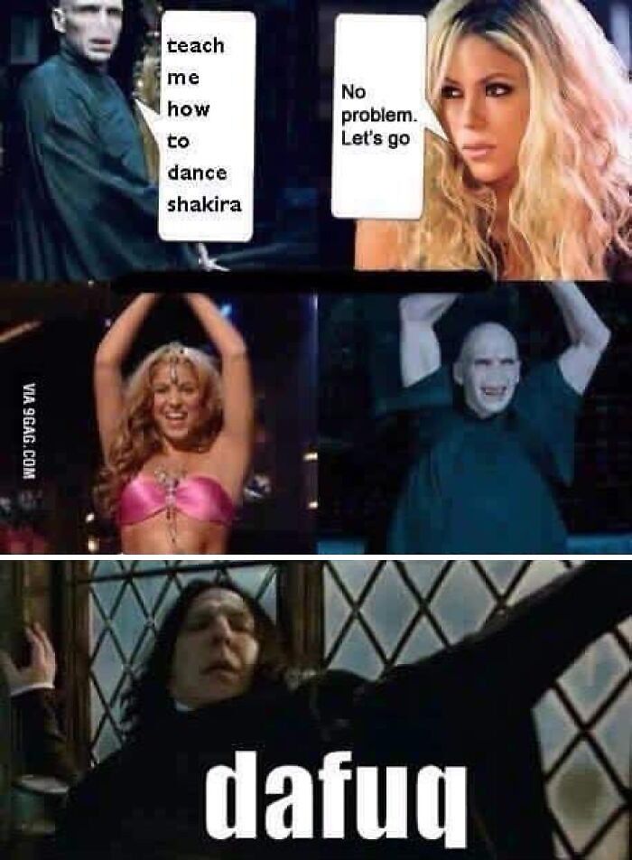 Harry Potter cringe memes featuring Voldemort dancing with Shakira