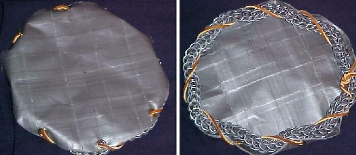 Homemade DIY projects showing a protective cover crafted with duct tape and chainmail