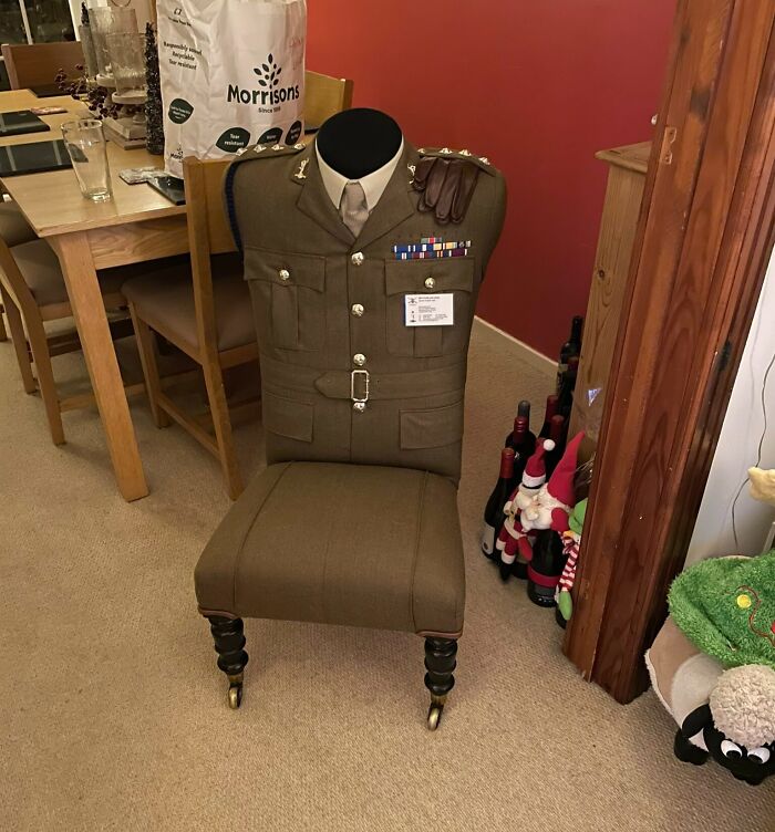 A custom armchair designed to look like a military uniform DIY projects