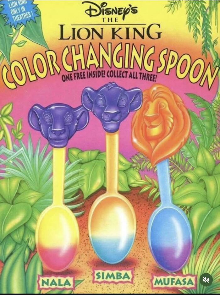 Vintage Disney Lion King color changing spoons representing nostalgic 90s kids memories.
