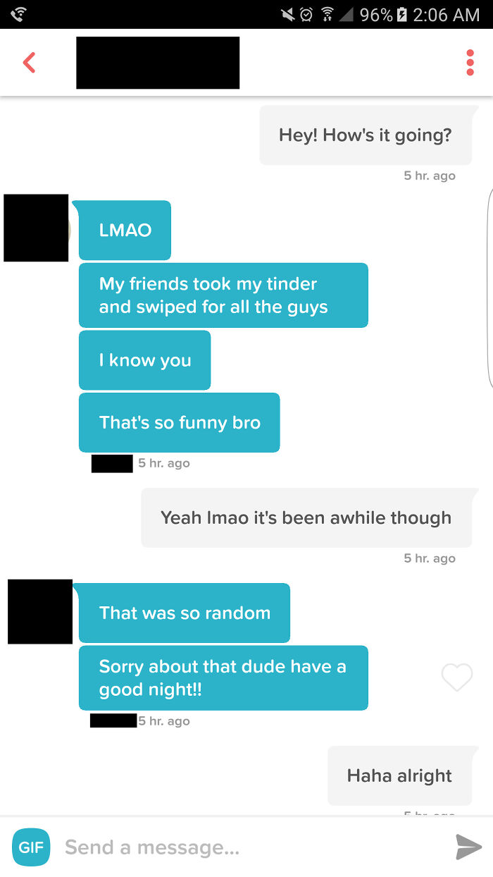 Cringe-worthy Tinder chat screenshot of someone explaining a swipe mistake to a match