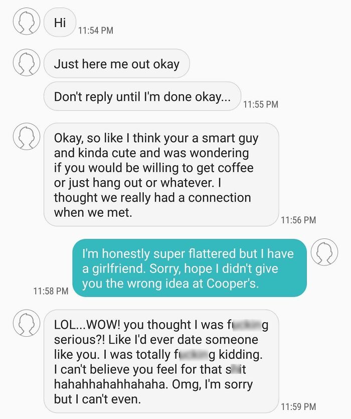 A cringey text exchange where a person backtracks awkwardly after being rejected
