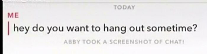 Chat screenshot showing a cringe interaction where Abby took a screenshot.