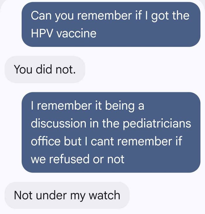 Text message about not getting the HPV vaccine, a reality of modern life in America.