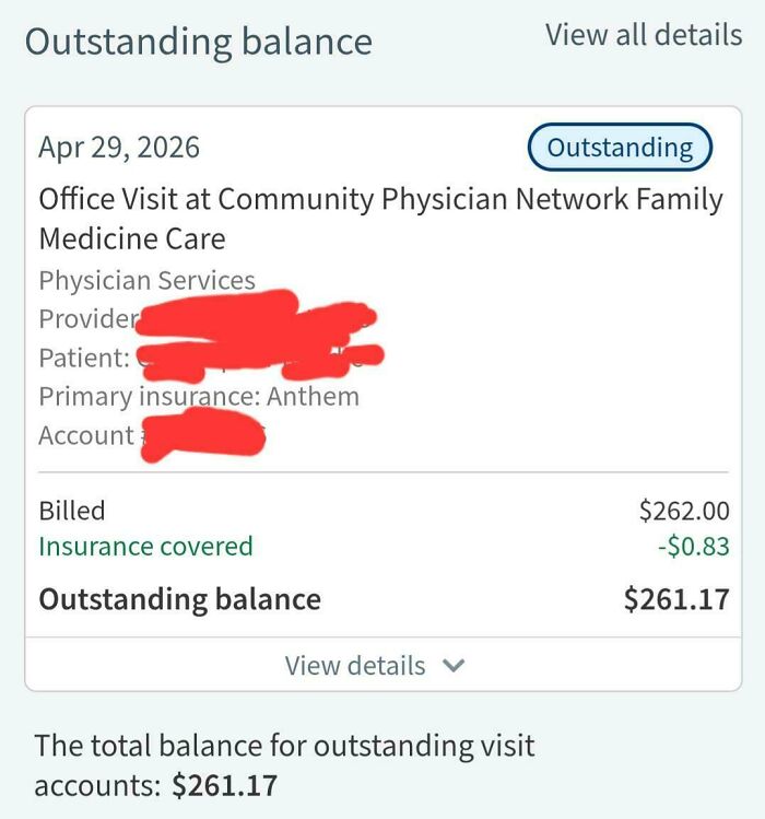 A medical invoice showing high outstanding balance reflecting healthcare in modern life in America