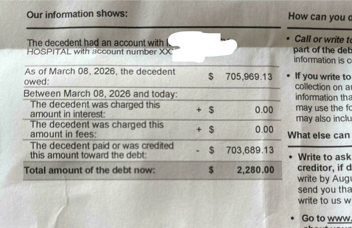 A hospital debt statement showing a large balance owed, depicting medical expenses in modern life in America.