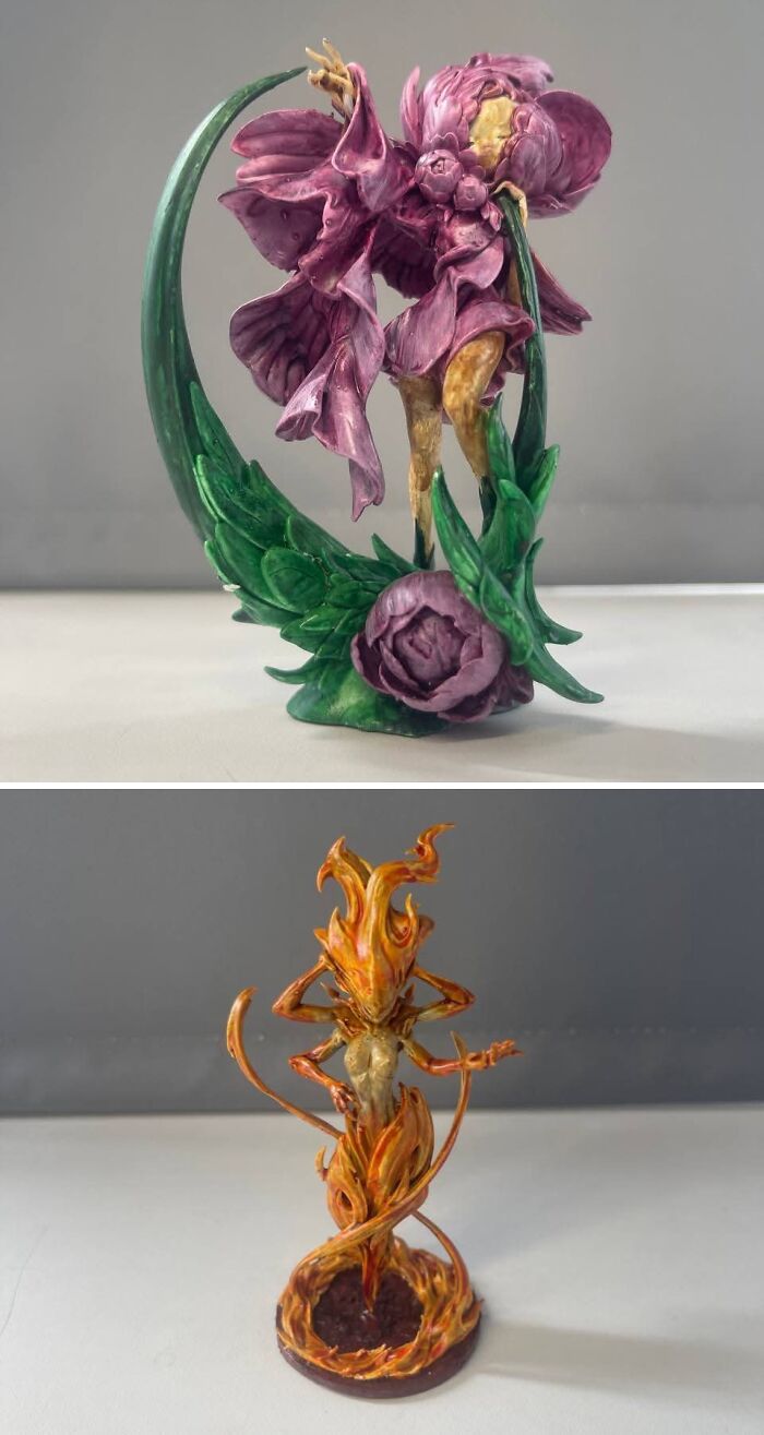 Detailed fantasy figurines showcasing artistic 3D prints.