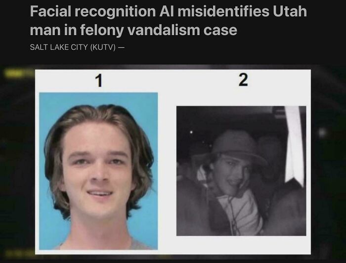 A news report screenshot about facial recognition AI error, displaying modern life in America.