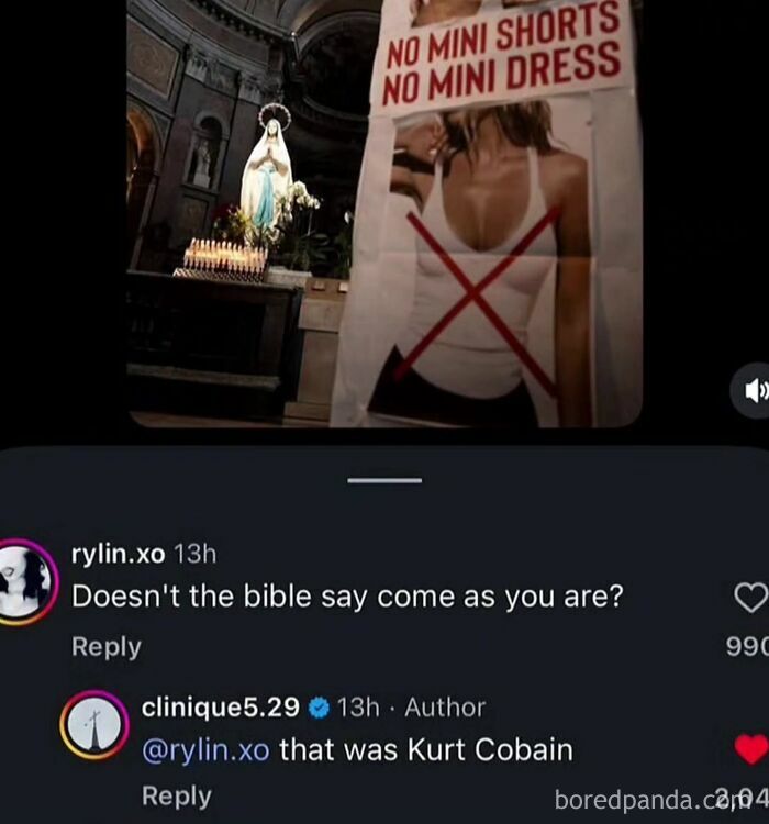 Funny meme correcting a Bible quote mistake with Kurt Cobain lyrics