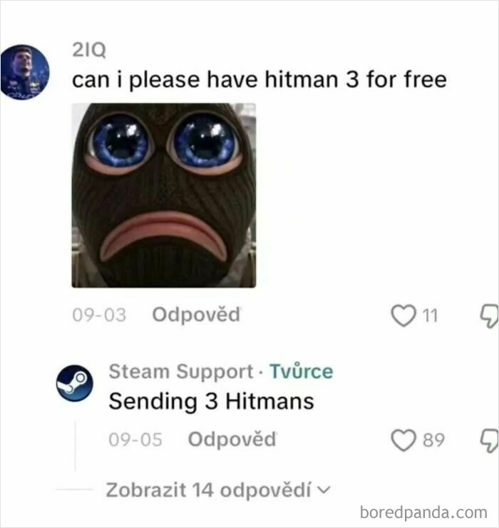 A funny gaming meme with Steam support comments, perfect as interesting posts to share.