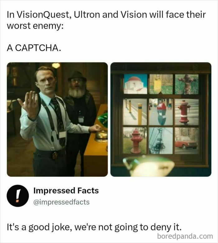 A funny Vision and Ultron meme about struggling with CAPTCHA validation