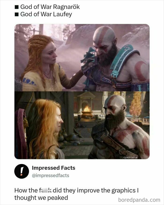 God of War graphics comparison meme showing improved character details