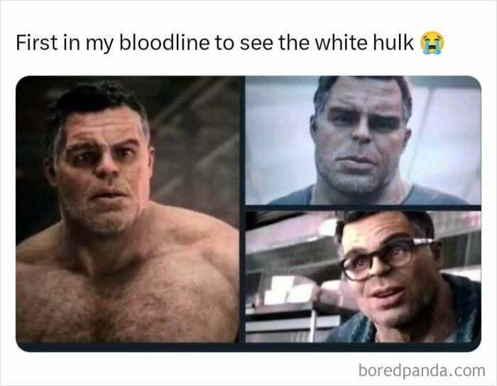 Meme showing Hulk as a white man.