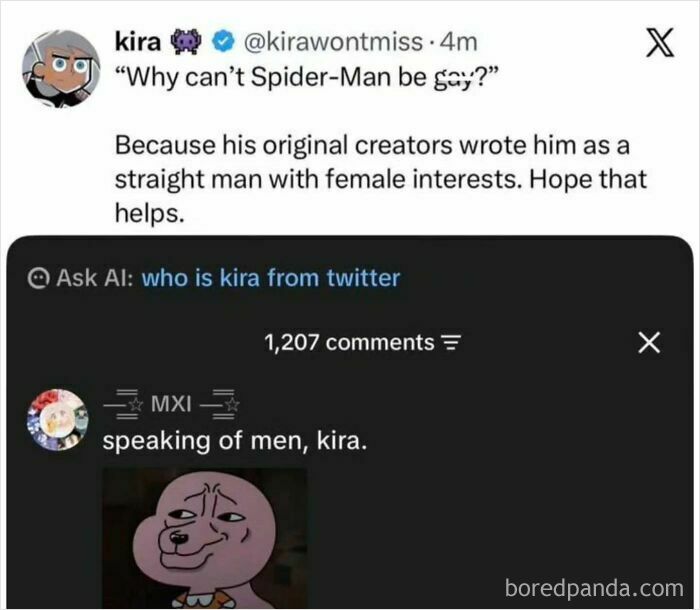Humorous social media meme debating characters as part of interesting posts