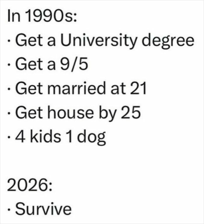 A funny comparison meme of the 1990s lifestyle and future survival for 90s kids