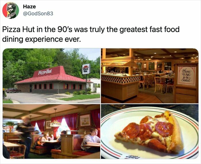 A nostalgic 90s Pizza Hut restaurant exterior and interior scenes, perfect nostalgic images