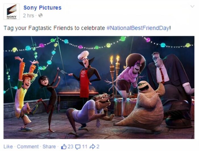A social media post by Sony Pictures showing an awkward marketing fail to prove they were cool.