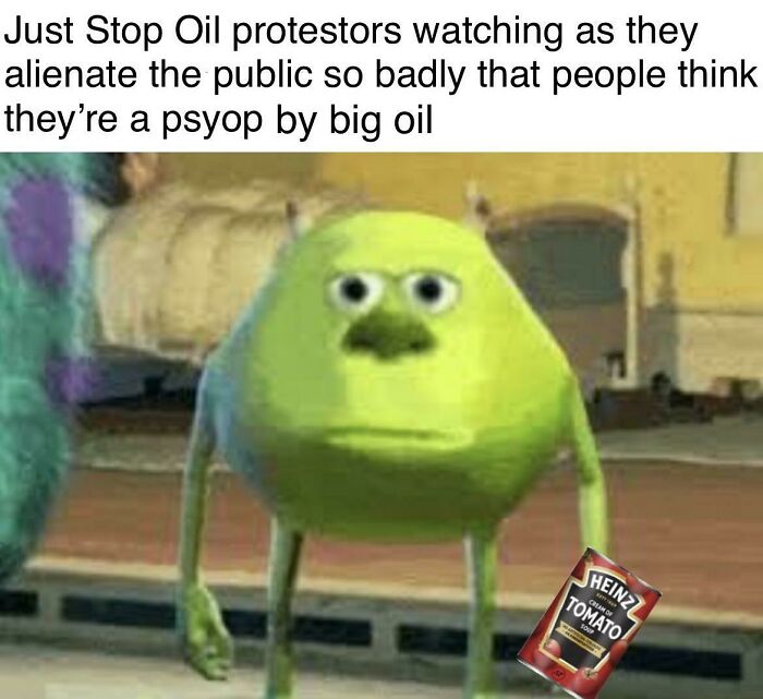 British Memes featuring Mike Wazowski holding a can of Heinz tomato soup