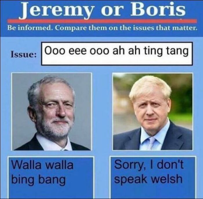 A political comparison chart of Jeremy and Boris, representing humorous British memes