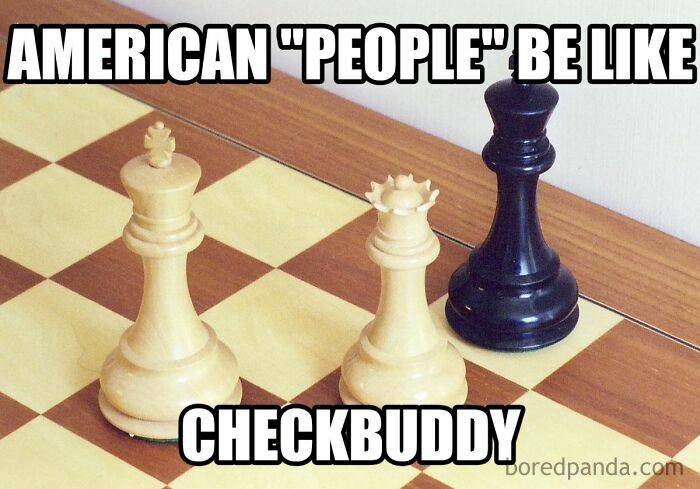 Chess pieces highlighting checkbuddy text, representing British memes mocking American terms