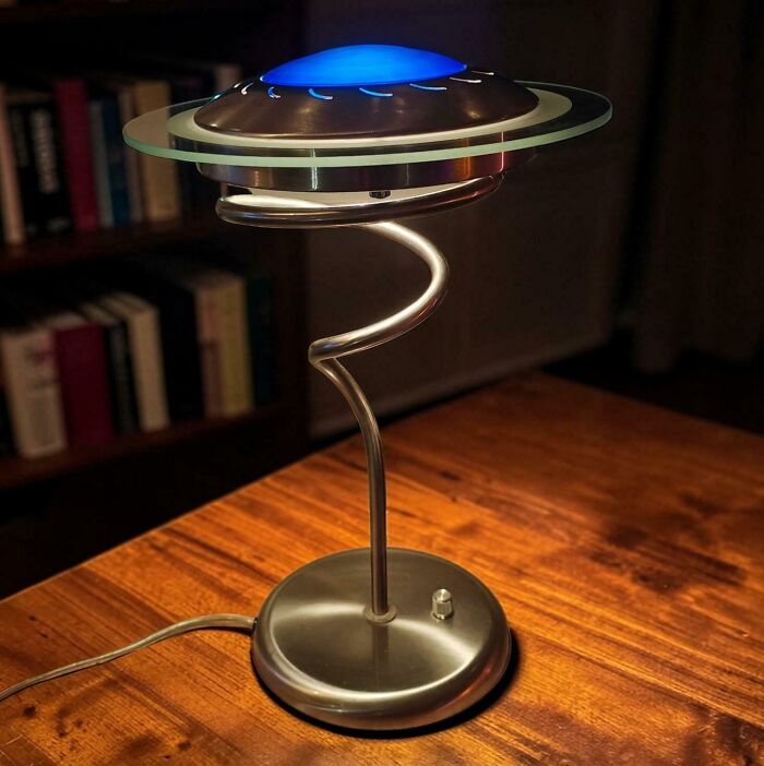 UFO desk lamp with blue light, cool thrift store finds