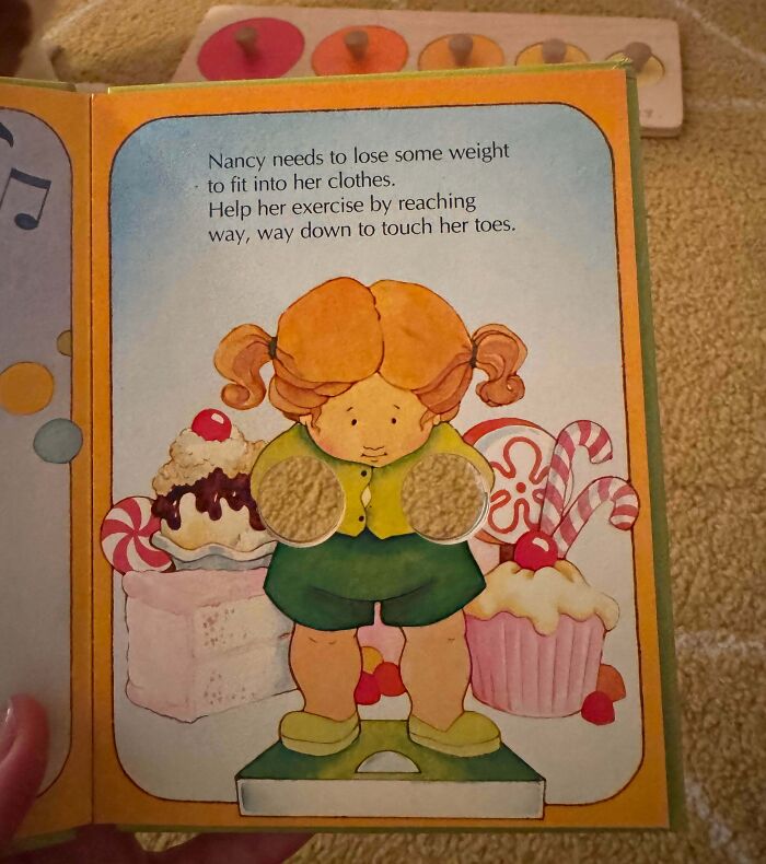 An old children's book with interactive elements, discovered as a thrift store find.