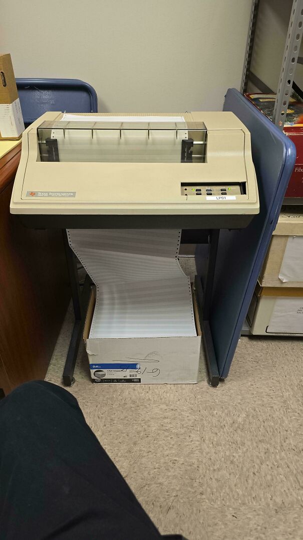 Texas Instruments continuous paper printer, representing vintage tech finds