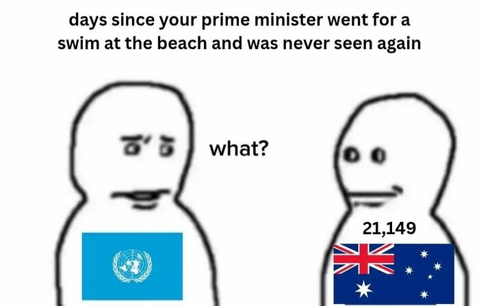 History memes about the disappearance of the Australian Prime Minister Harold Holt at the beach.