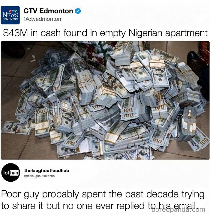 A pile of cash in a Nigerian apartment meme from a series of edgy memes.