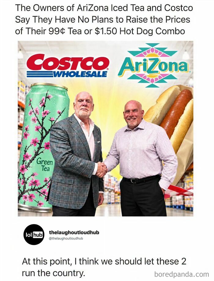 Owners of Arizona and Costco in a handshake meme, featured as one of the edgy memes.