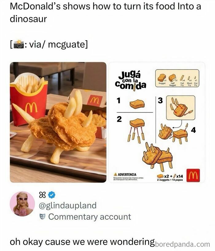 A dinosaur made of McDonald’s nuggets and fries from an edgy memes collection.