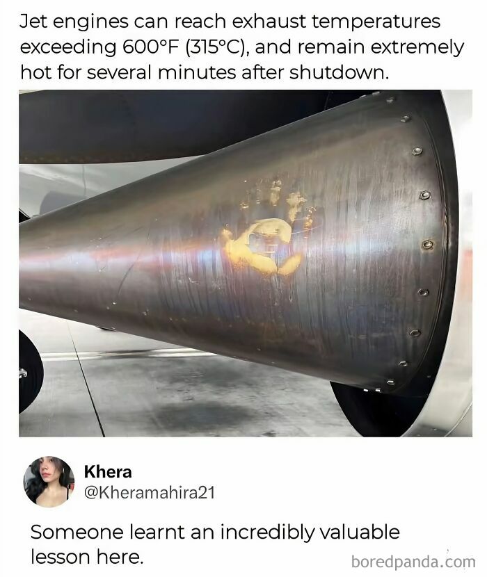 A handprint burned onto a hot jet engine exhaust, featured in hilarious edgy memes
