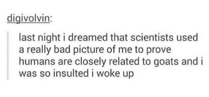 A funny text post on Tumblr showcasing imaginative insults about a dream about goats.
