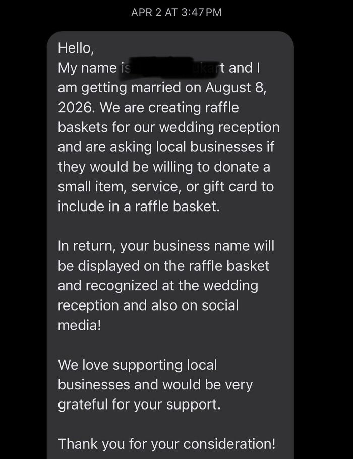 Asking A Bar For Wedding Donations Is Wild