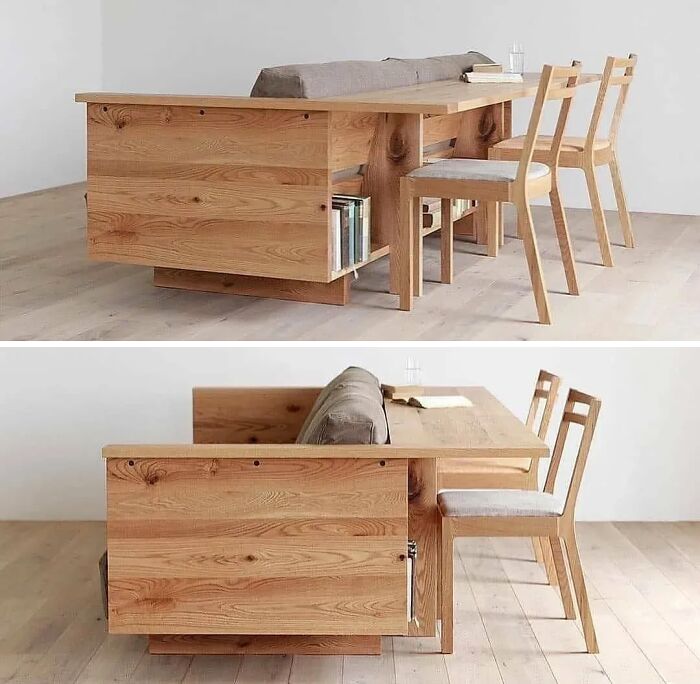 A multi functional wooden sofa table combo highlighting clever wooden creations